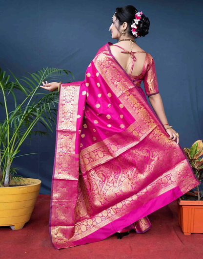 Mysaree Silk Saree — Rani Pink Zari Royale