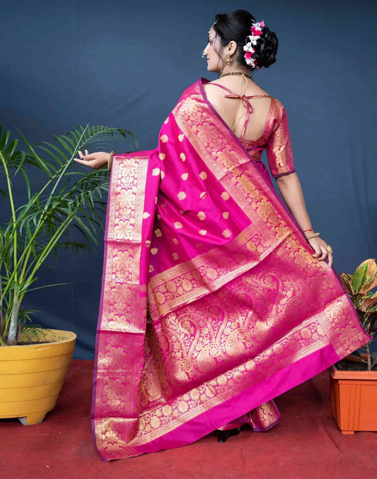 Mysaree Silk Saree — Rani Pink Zari Royale