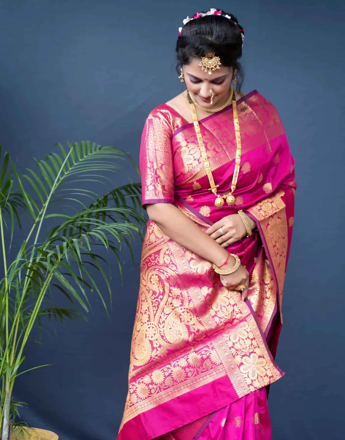 Mysaree Silk Saree — Rani Pink Zari Royale