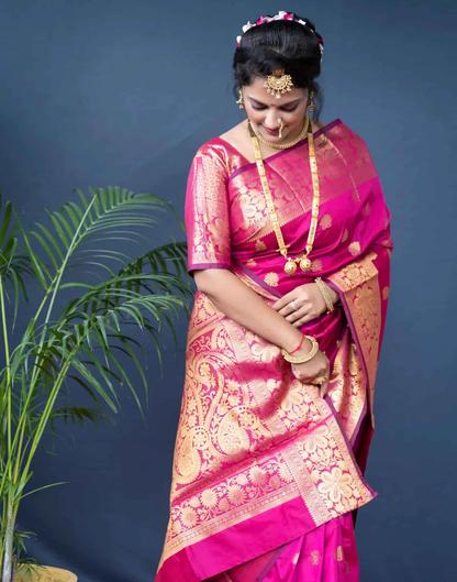 Mysaree Silk Saree — Rani Pink Zari Royale