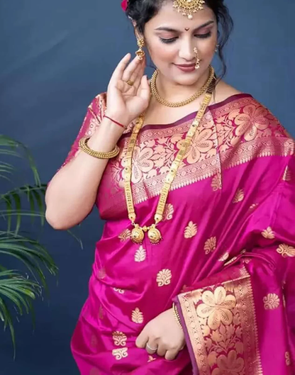 Mysaree Silk Saree — Rani Pink Zari Royale