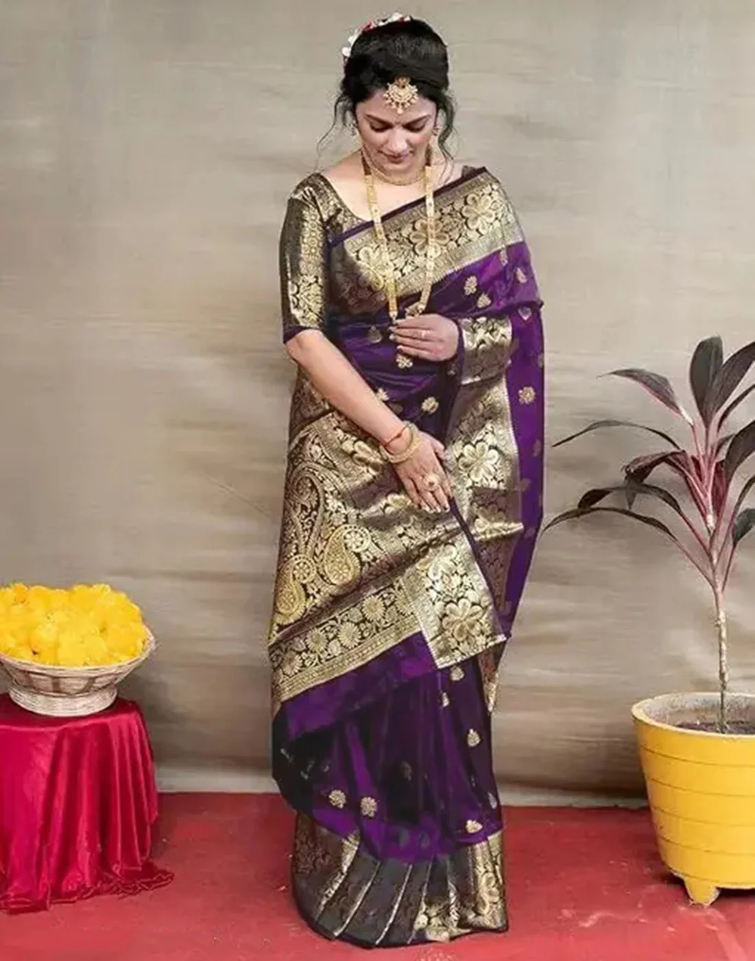 Mysaree Silk Saree — Imperial Violet Temple Zari