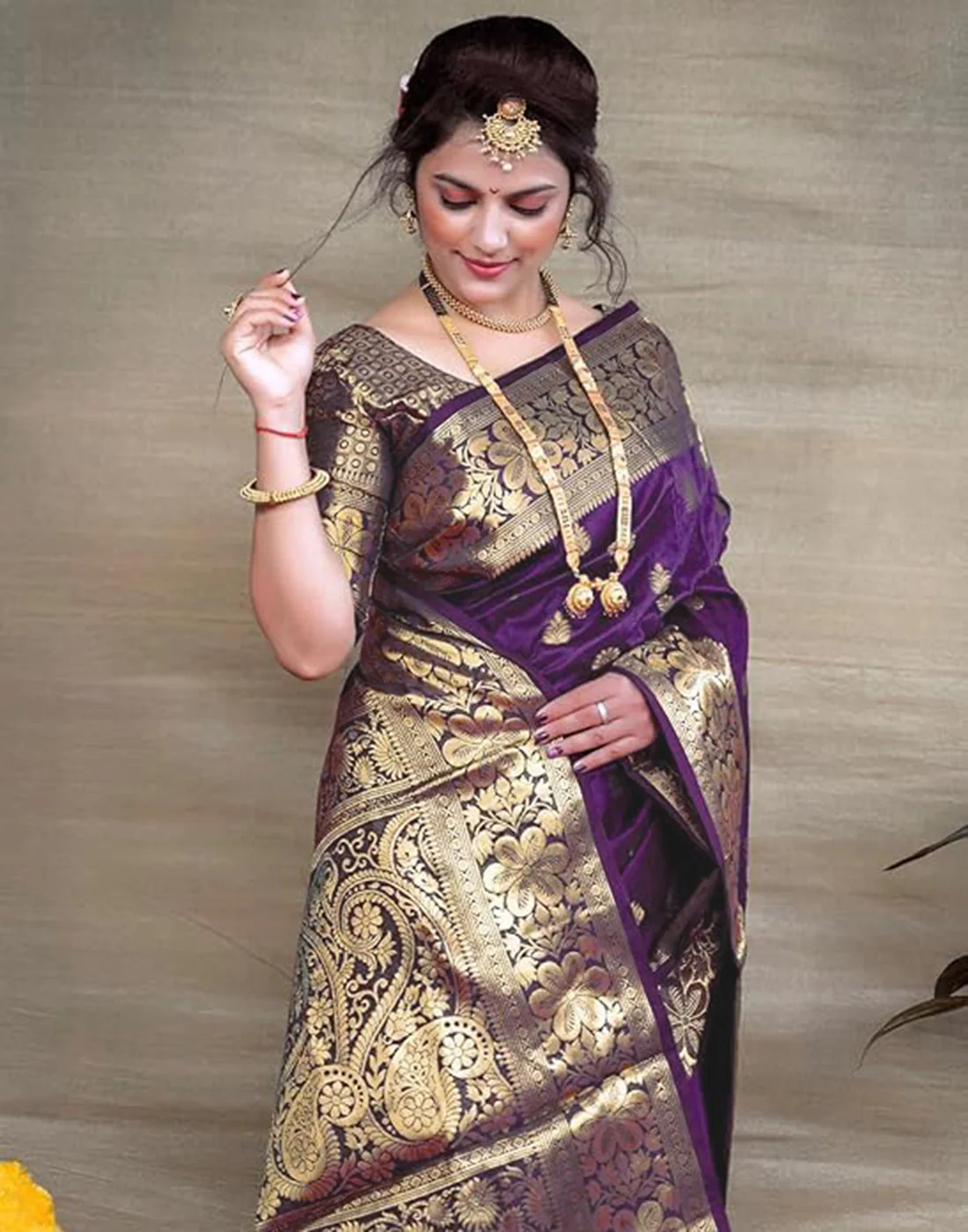 Mysaree Silk Saree — Imperial Violet Temple Zari