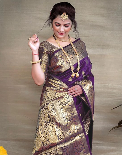 Mysaree Silk Saree — Imperial Violet Temple Zari