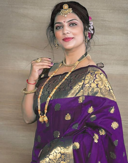 Mysaree Silk Saree — Imperial Violet Temple Zari