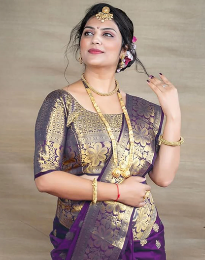 Mysaree Silk Saree — Imperial Violet Temple Zari