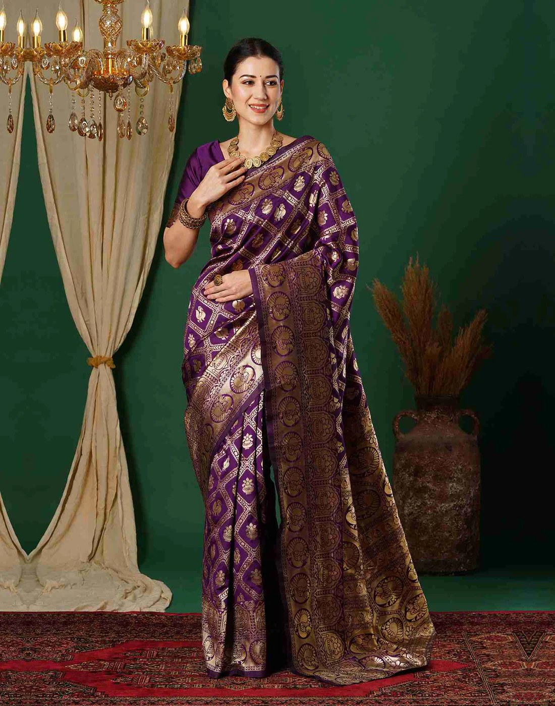 MySaree Radiant Rani Pink Jacquard Saree – Golden Zari Heritage Weave