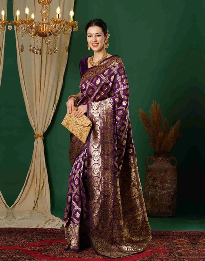 MySaree Radiant Rani Pink Jacquard Saree – Golden Zari Heritage Weave