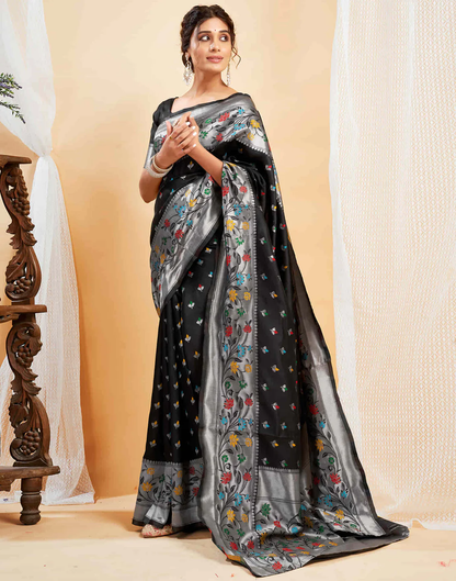 Mysaree Jacquard Saree — Midnight Bloom Elegance