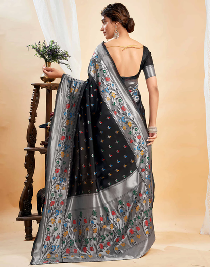 Mysaree Jacquard Saree — Midnight Bloom Elegance