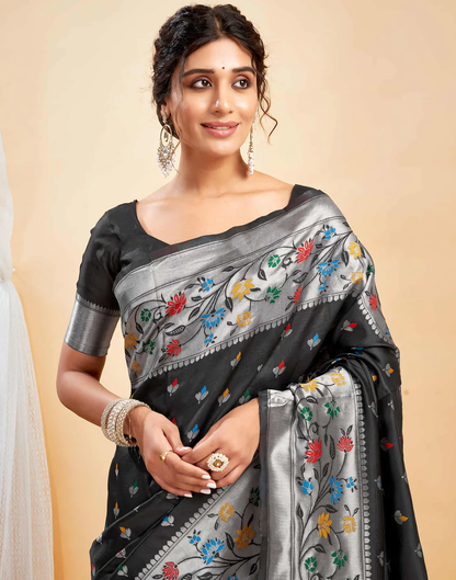 Mysaree Jacquard Saree — Midnight Bloom Elegance