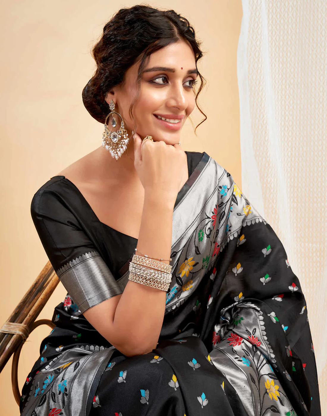 Mysaree Jacquard Saree — Midnight Bloom Elegance