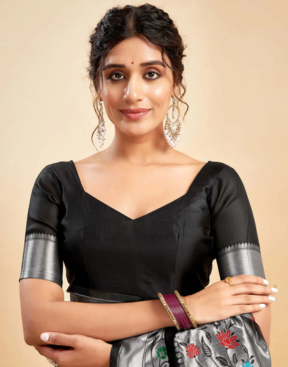 Mysaree Jacquard Saree — Midnight Bloom Elegance