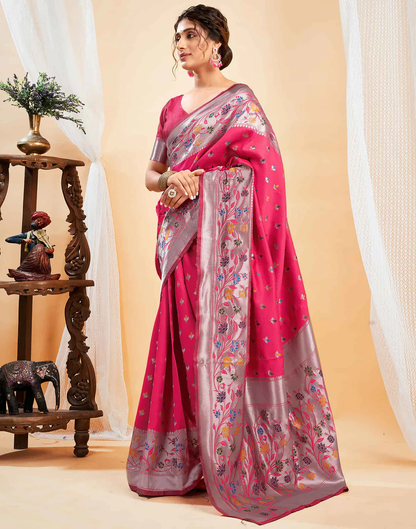 Mysaree Jacquard Saree — Radiant Bloom Elegance