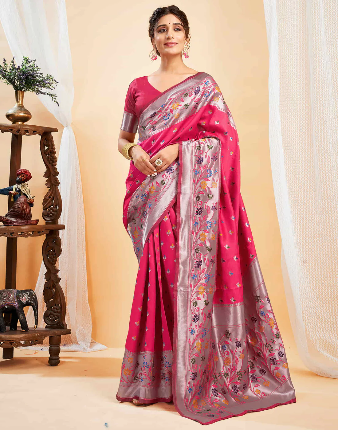 Mysaree Jacquard Saree — Radiant Bloom Elegance