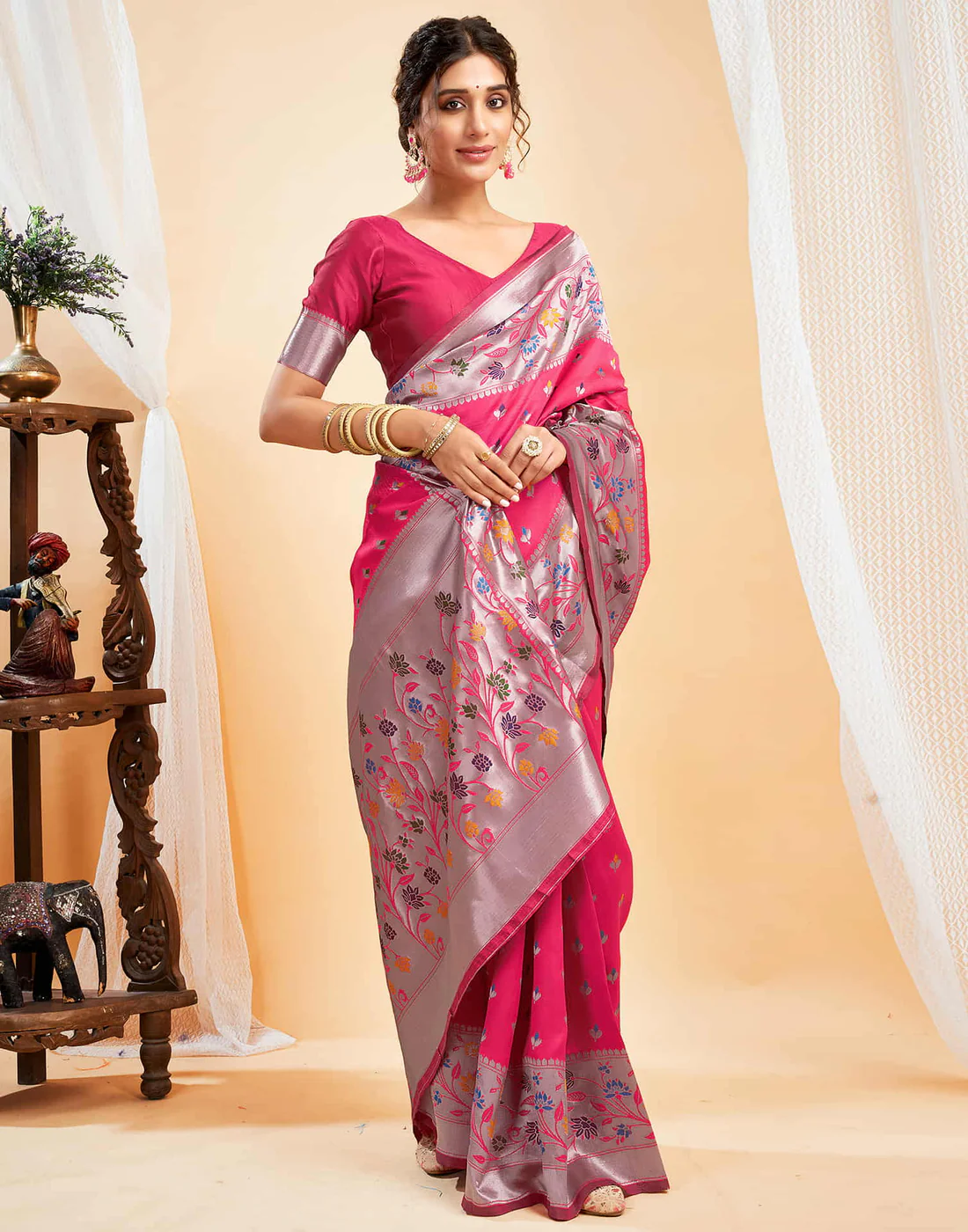 Mysaree Jacquard Saree — Radiant Bloom Elegance