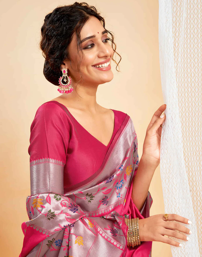 Mysaree Jacquard Saree — Radiant Bloom Elegance