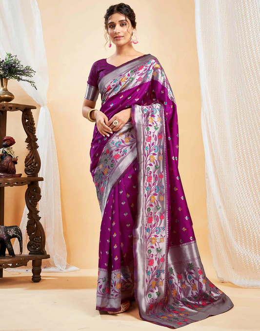 Mysaree Jacquard Saree — Royal Bloom Elegance