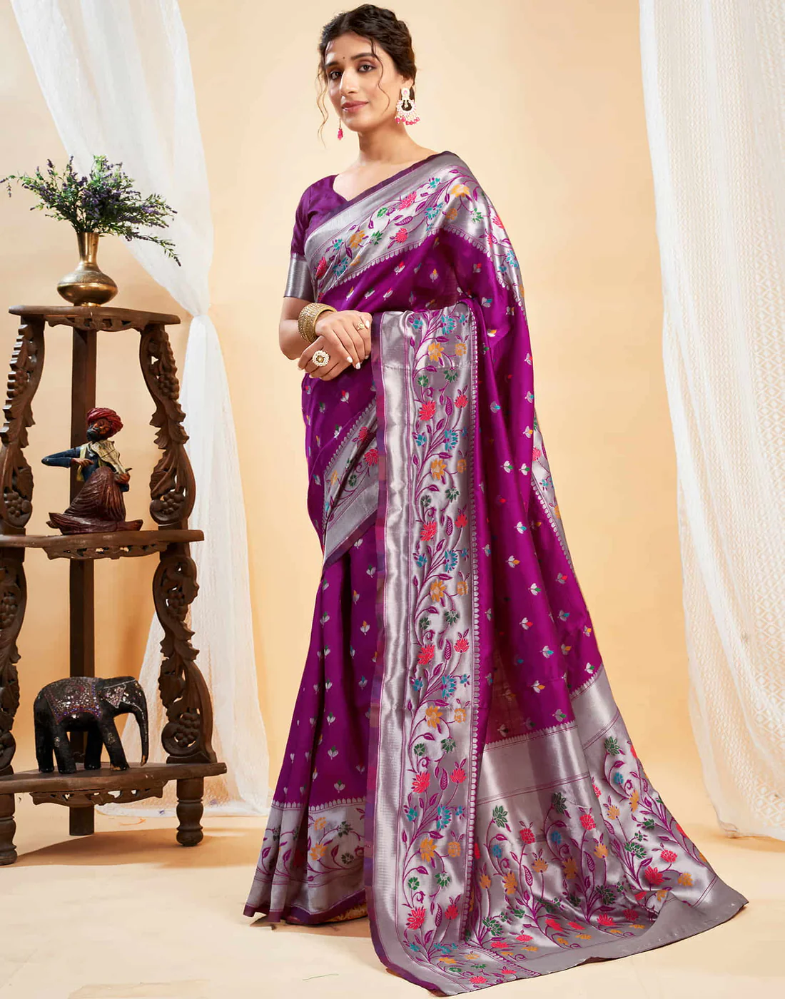 Mysaree Jacquard Saree — Royal Bloom Elegance
