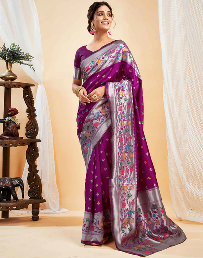 Mysaree Jacquard Saree — Royal Bloom Elegance