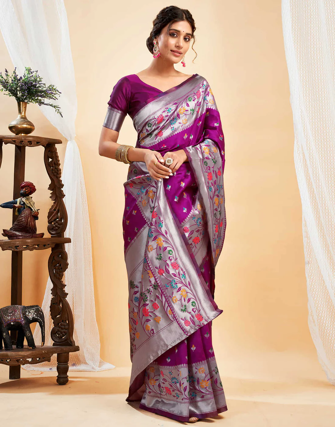 Mysaree Jacquard Saree — Royal Bloom Elegance