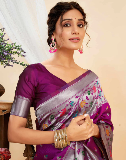 Mysaree Jacquard Saree — Royal Bloom Elegance
