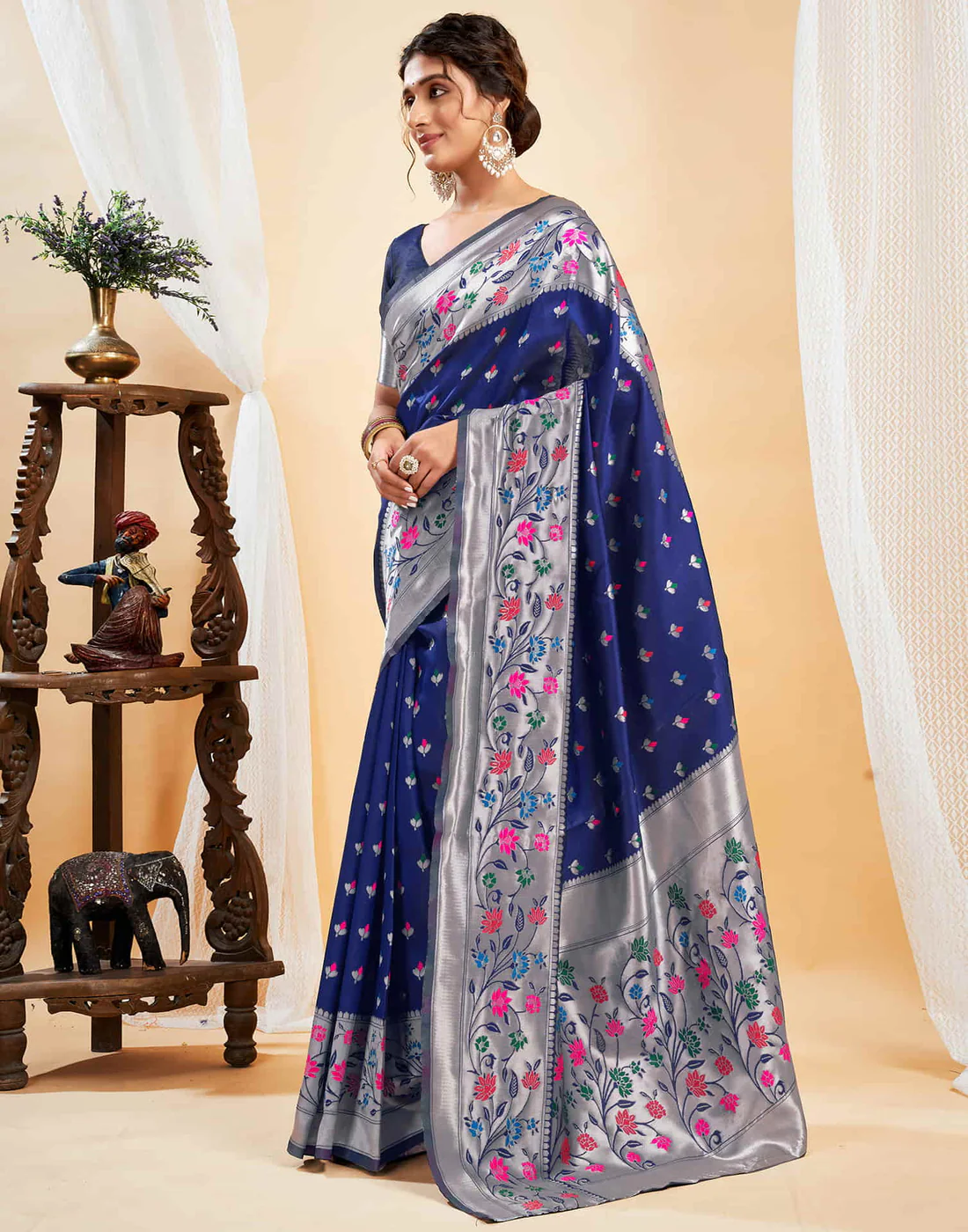Mysaree Jacquard Saree — Sapphire Bloom Elegance