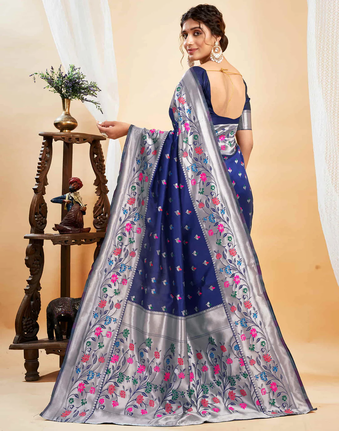Mysaree Jacquard Saree — Sapphire Bloom Elegance