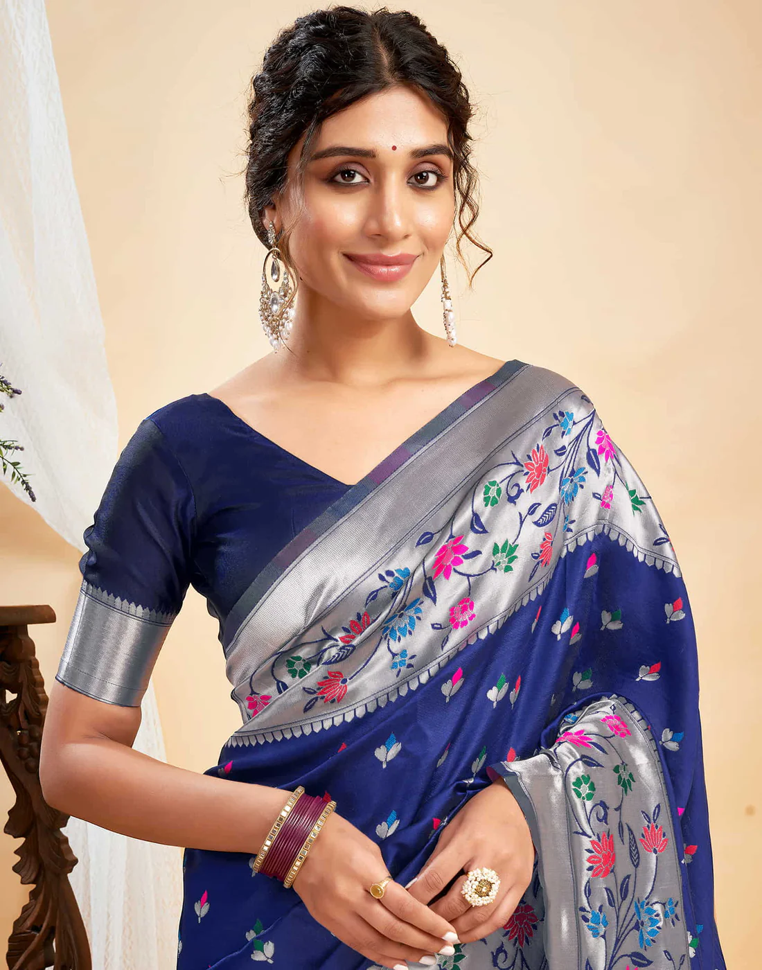 Mysaree Jacquard Saree — Sapphire Bloom Elegance