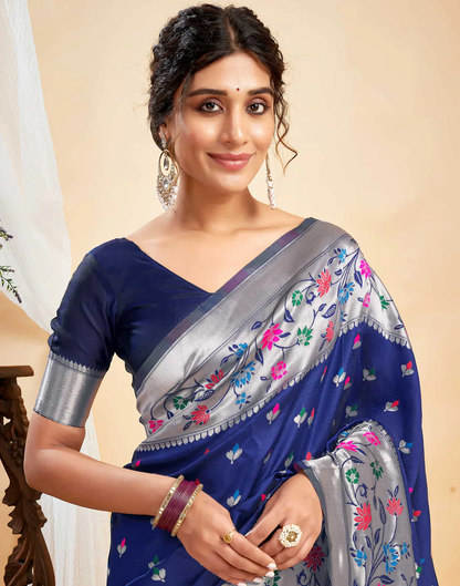 Mysaree Jacquard Saree — Sapphire Bloom Elegance