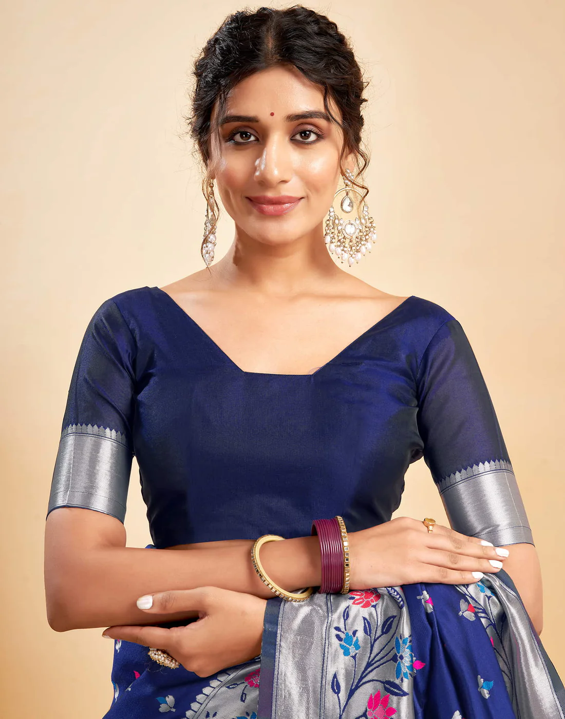 Mysaree Jacquard Saree — Sapphire Bloom Elegance