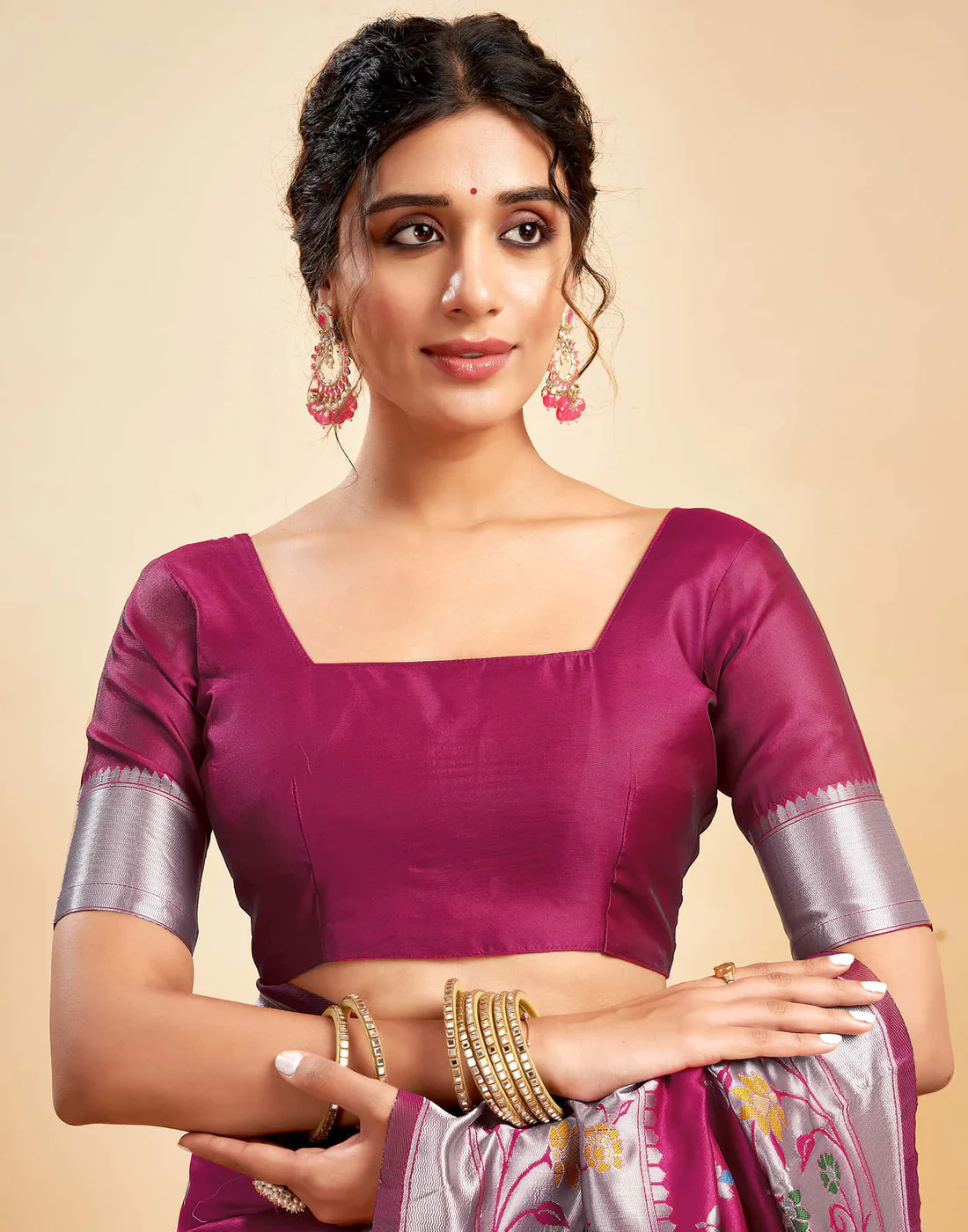 Mysaree Jacquard Saree — Rosy Bloom Elegance