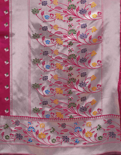 Mysaree Jacquard Saree — Rosy Bloom Elegance