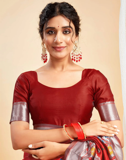 Mysaree Jacquard Saree — Scarlet Bloom Elegance