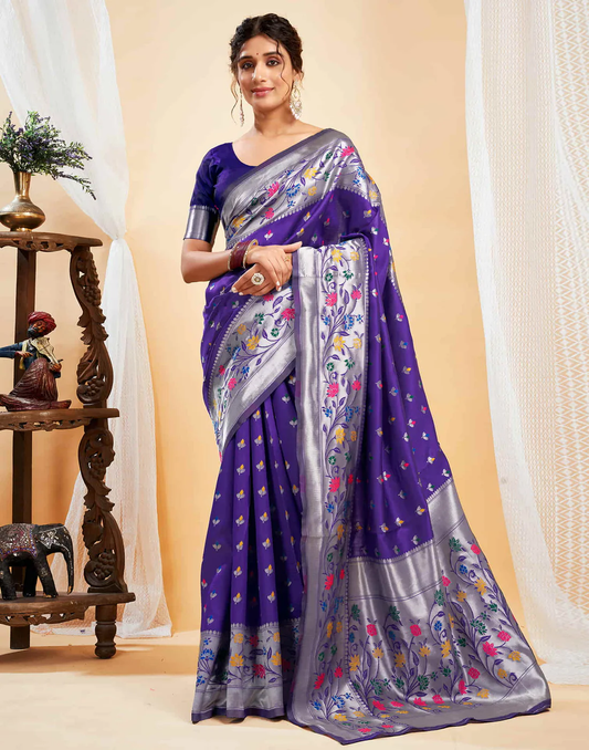 Mysaree Jacquard Saree — Violet Bloom Elegance