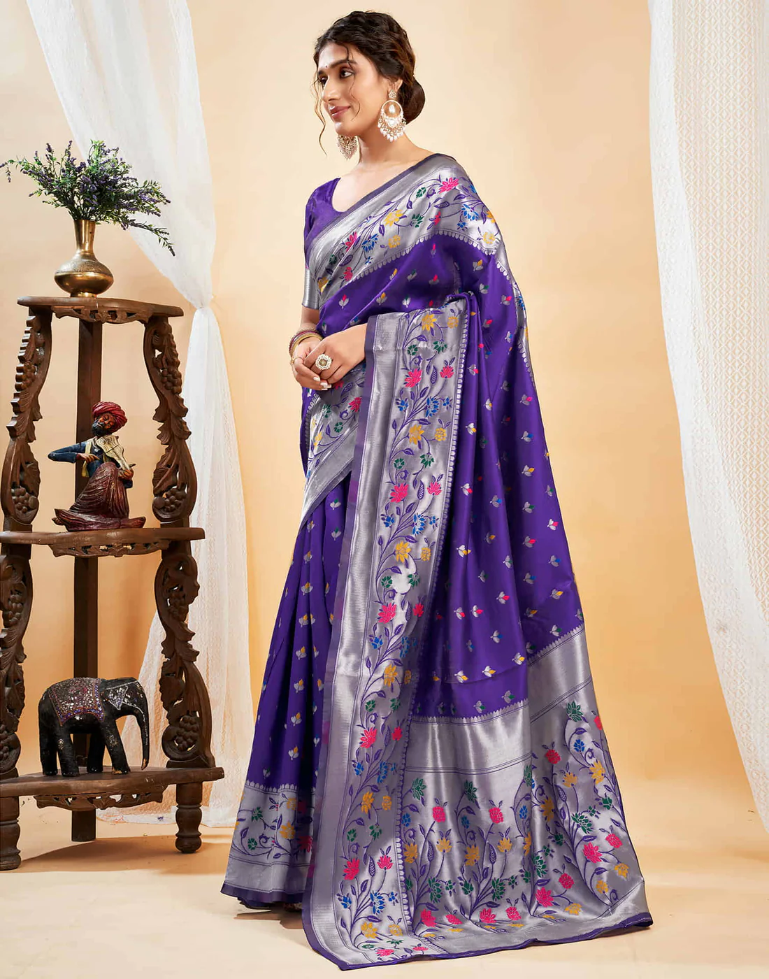Mysaree Jacquard Saree — Violet Bloom Elegance