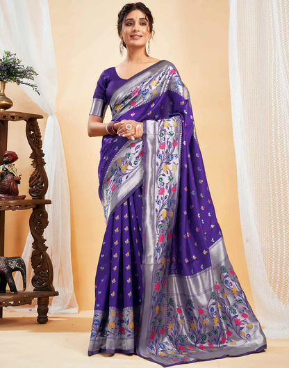 Mysaree Jacquard Saree — Violet Bloom Elegance