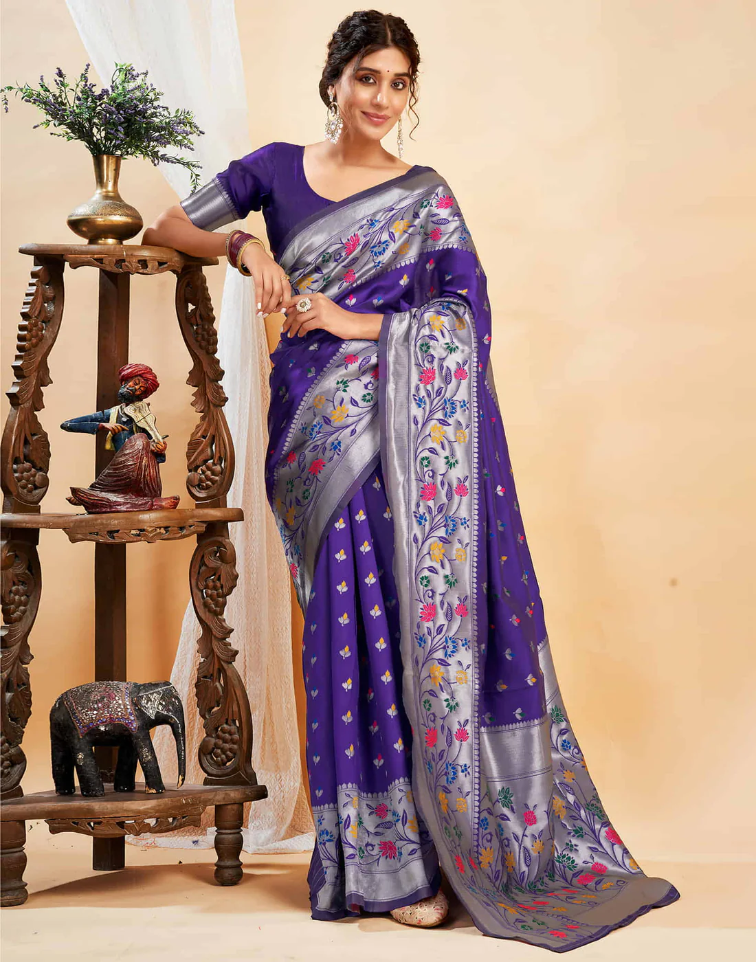 Mysaree Jacquard Saree — Violet Bloom Elegance
