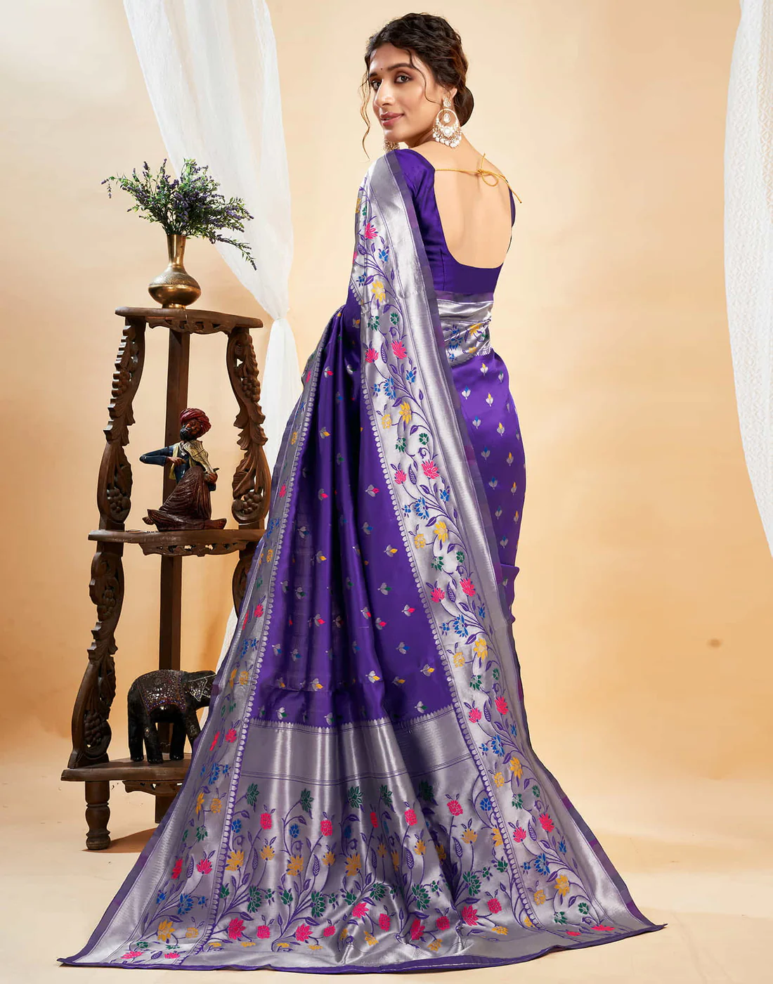 Mysaree Jacquard Saree — Violet Bloom Elegance