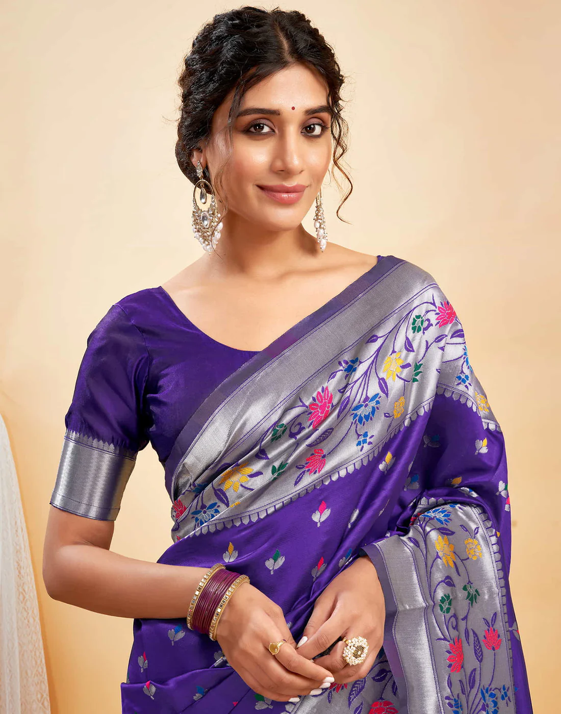Mysaree Jacquard Saree — Violet Bloom Elegance
