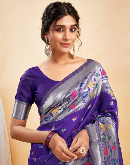 Mysaree Jacquard Saree — Violet Bloom Elegance
