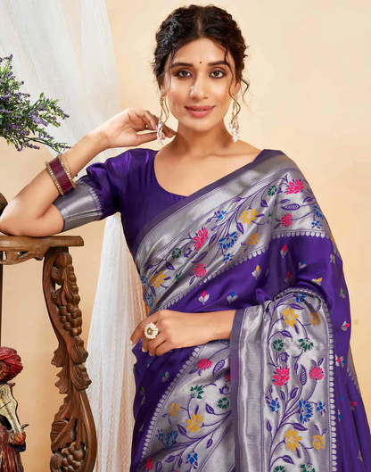 Mysaree Jacquard Saree — Violet Bloom Elegance
