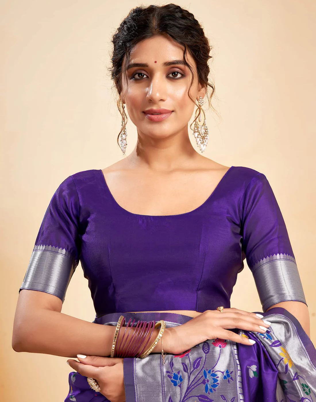 Mysaree Jacquard Saree — Violet Bloom Elegance
