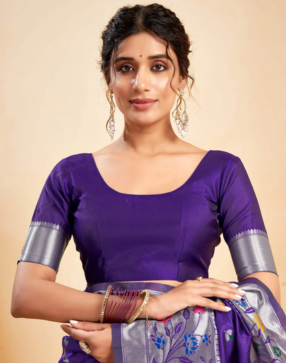 Mysaree Jacquard Saree — Violet Bloom Elegance
