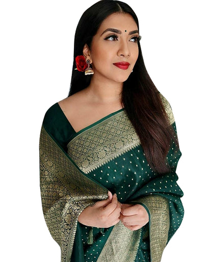 MySaree Soft Lichi Silk Jacquard Saree with Rich Pallu & Unstitched Blouse