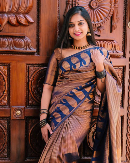MySaree Royal Soft Lichi Silk Jacquard Saree with Grand Pallu & Designer Blouse Piece