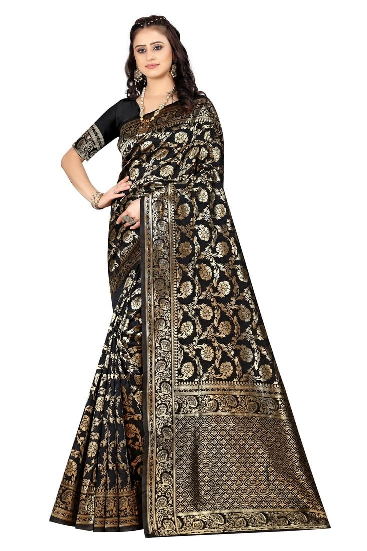 MySaree Premium Soft Lichi Silk Jacquard Saree with Rich Pallu & Unstitched Blouse