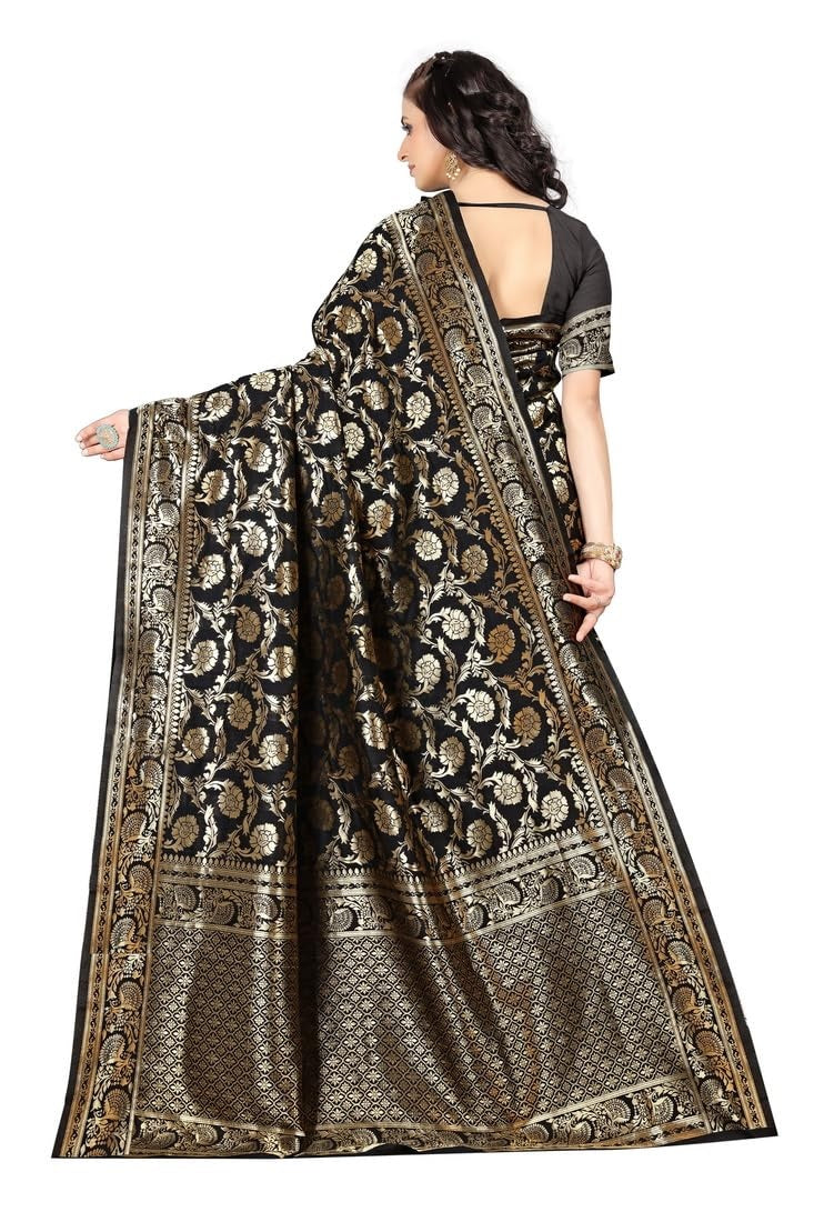 MySaree Premium Soft Lichi Silk Jacquard Saree with Rich Pallu & Unstitched Blouse