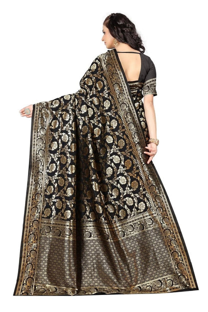 MySaree Premium Soft Lichi Silk Jacquard Saree with Rich Pallu & Unstitched Blouse