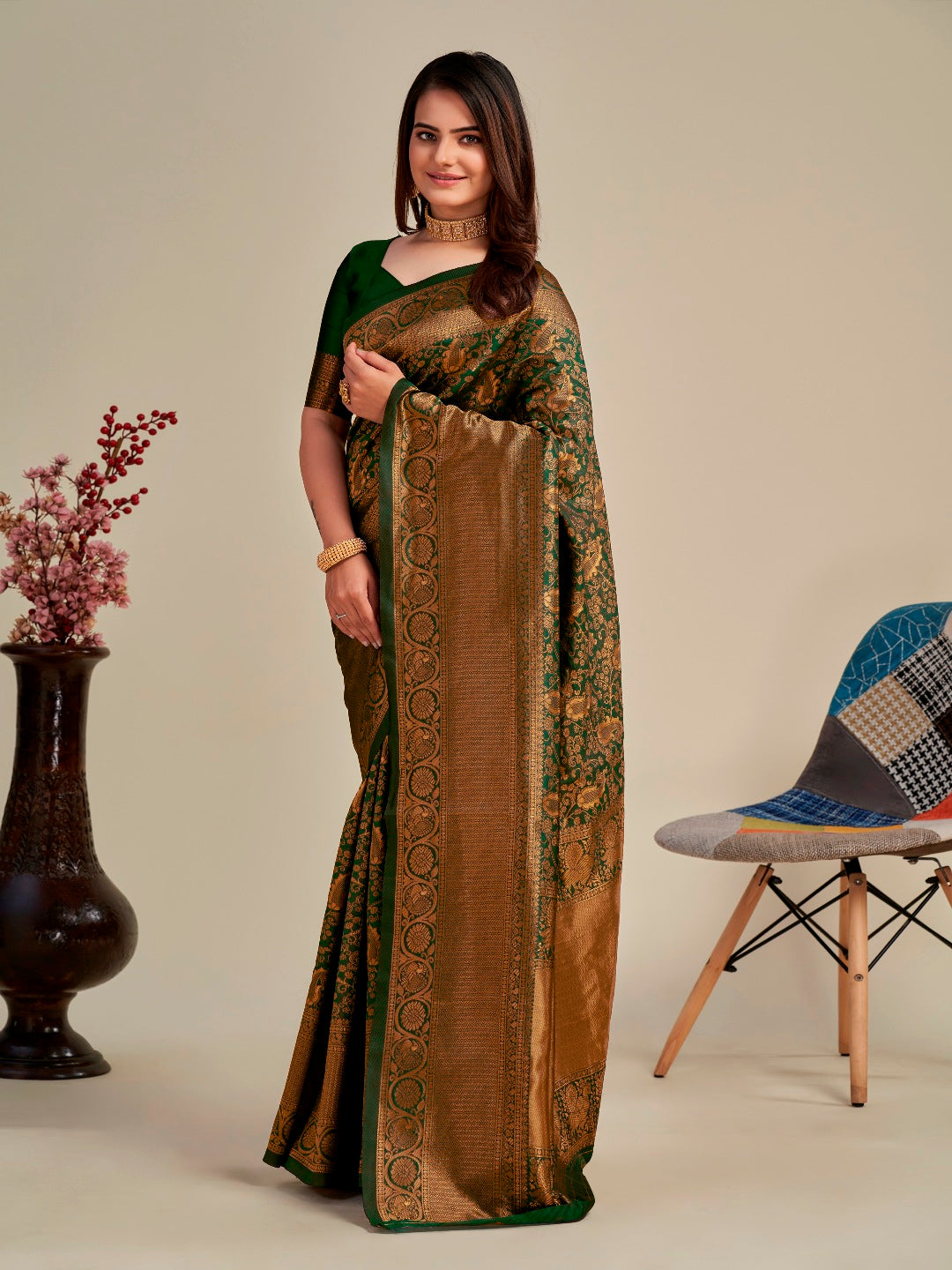 MySaree Elegant Soft Lichi Silk Jacquard Saree with Rich Pallu & Designer Blouse Piece